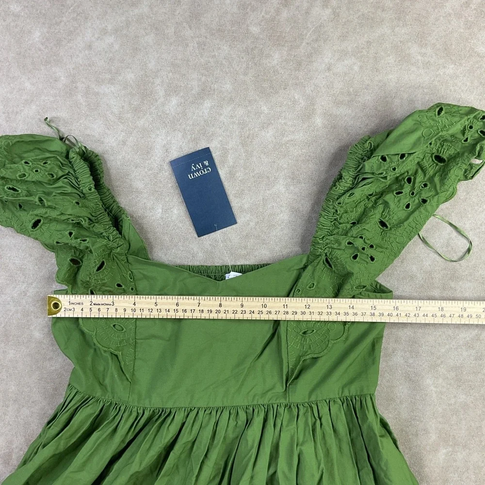 Crown And Ivy Dress Women Sz S Maxi Green Eyelet Details Smoked Cocktail Casual - Picture 3 of 8